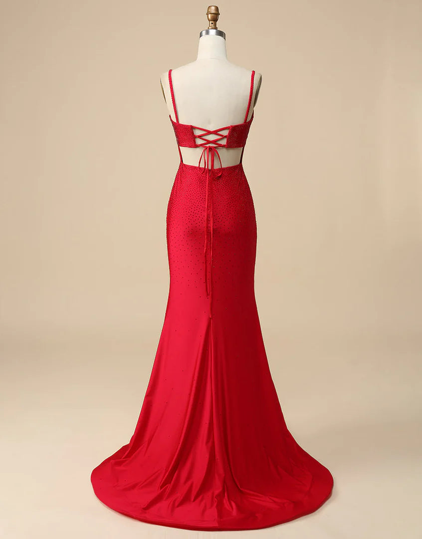 Royal Blue Beaded High Slit Mermaid Prom Dress VMP104