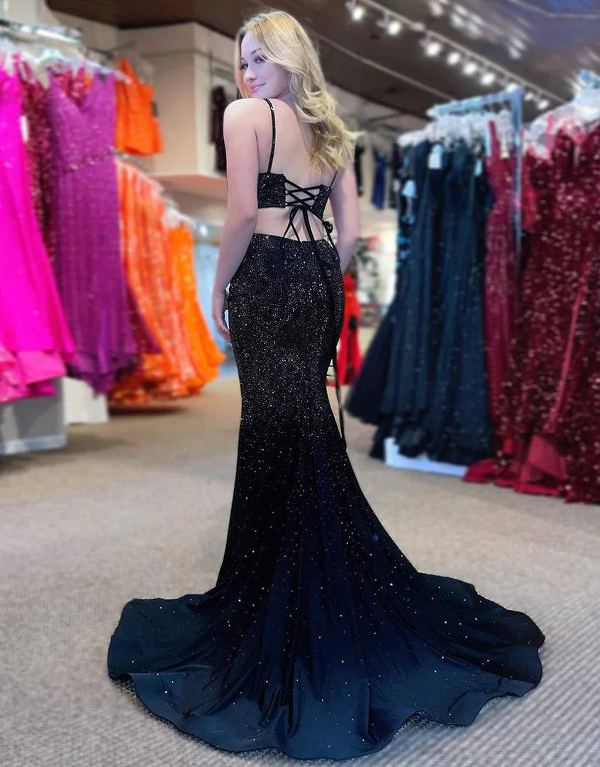 Royal Blue Beaded High Slit Mermaid Prom Dress VMP104