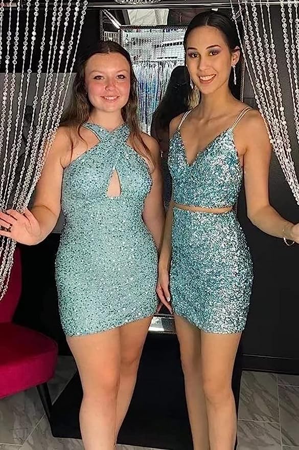 Sequins Cross Front Mini Bodycon Dress