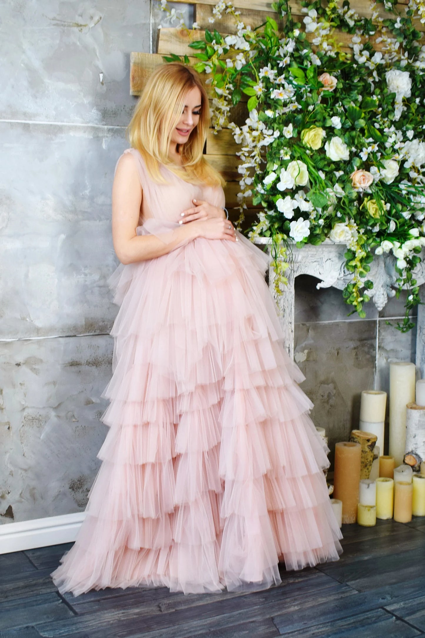 Robe de maternité bleu clair pour baby shower