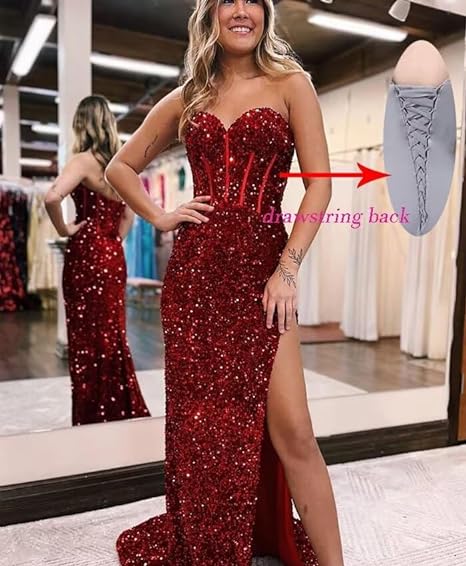 lace up Mermaid Prom Dress 2024 strapless corset prom dress