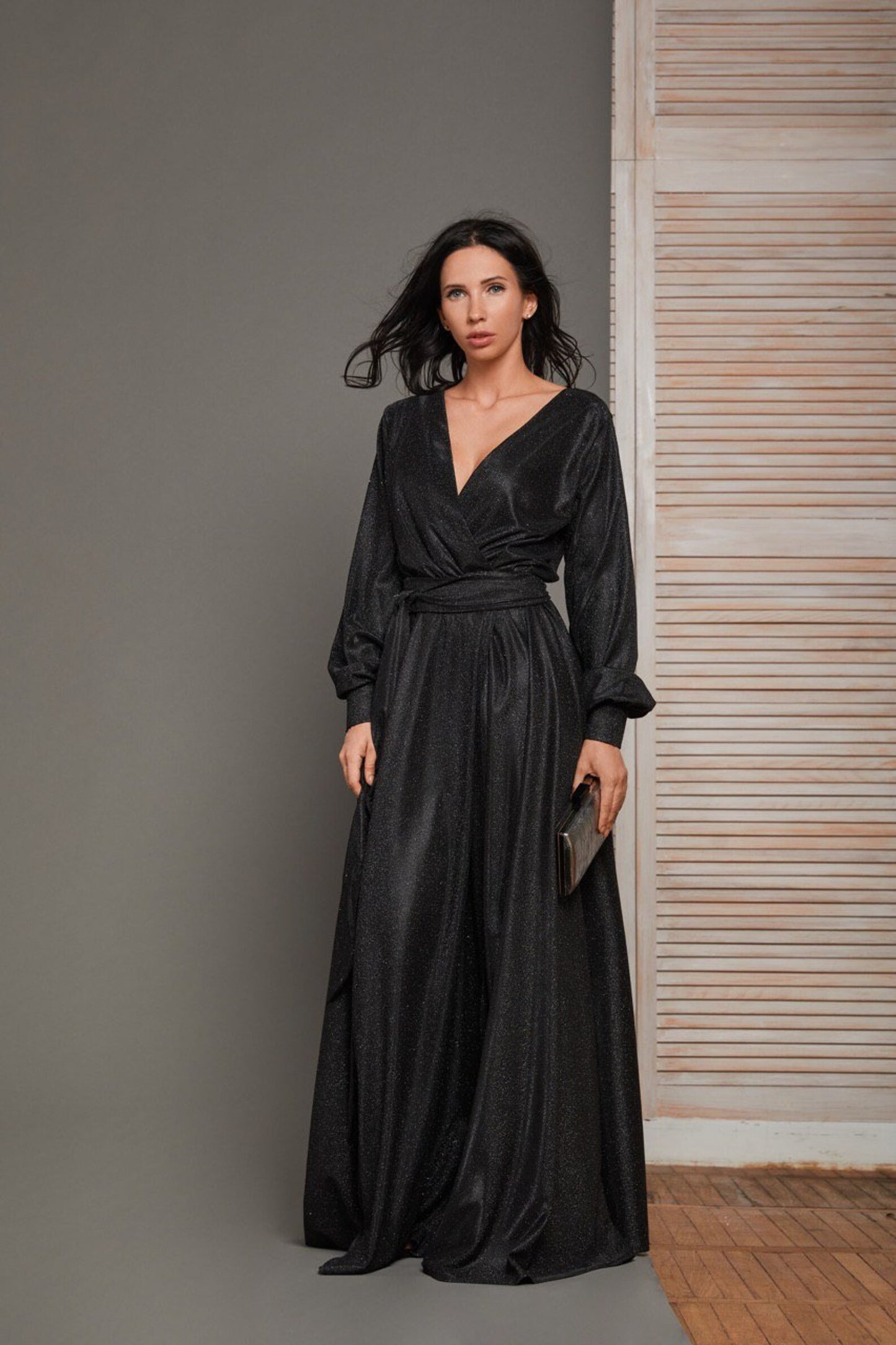 Glitter Puffy Sleeve Prom Dresses for Women Long with Slit Evening Formal Party Gown