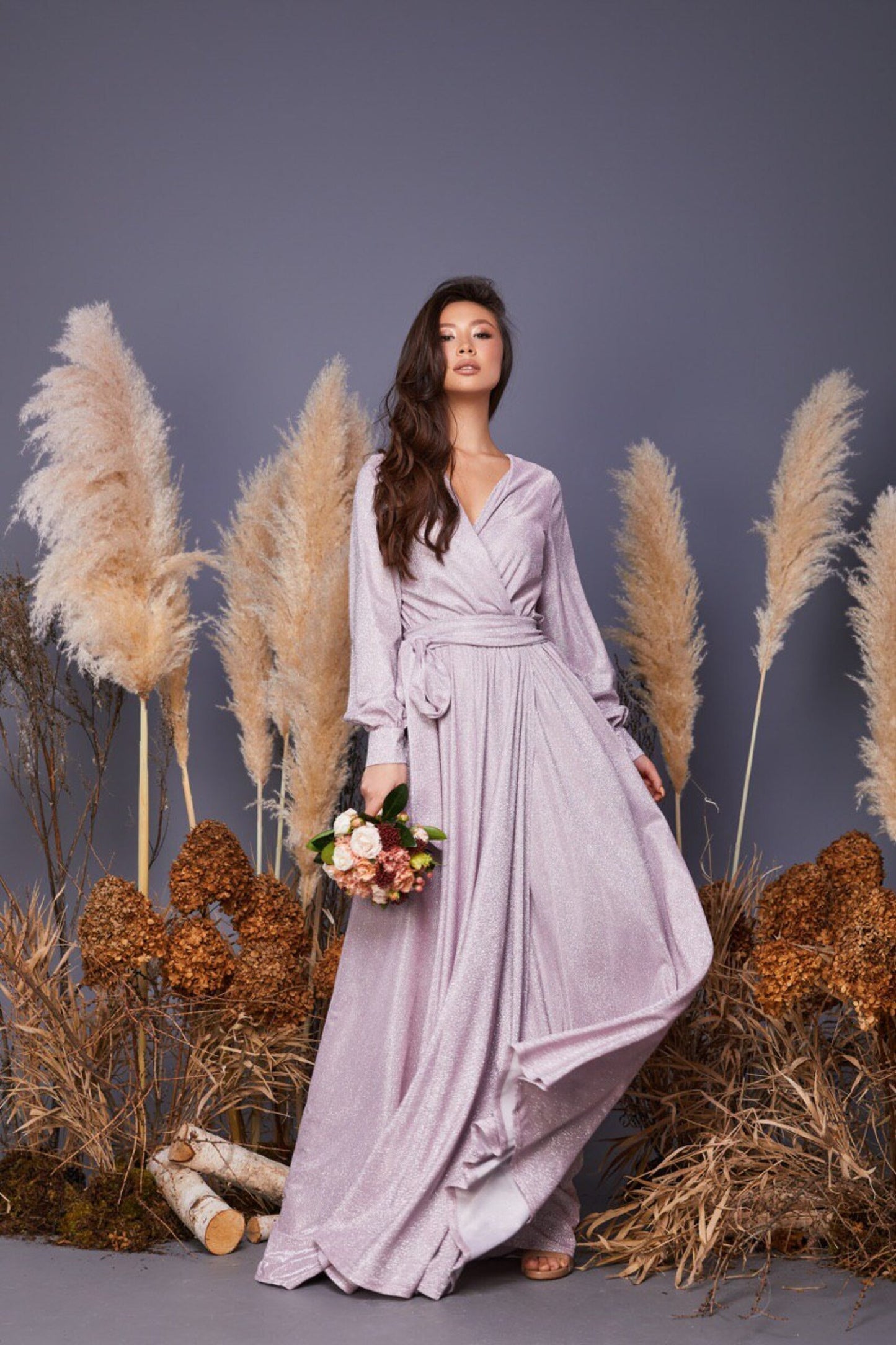 Glitter Puffy Sleeve Prom Dresses for Women Long with Slit Evening Formal Party Gown