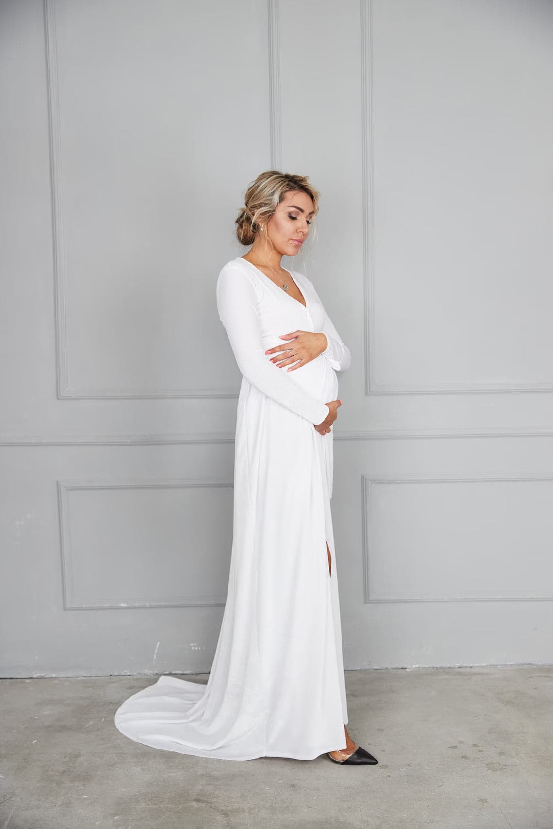 Robe en velours vert émeraude avec traine