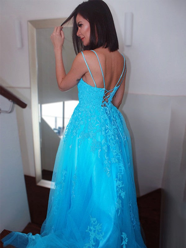Spaghetti Straps Tulle Sweep Train Dresses VMP125