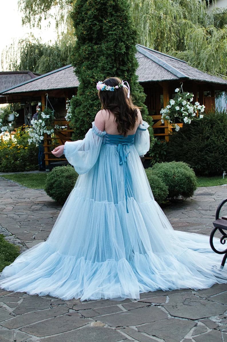 blue tulle maternity dress