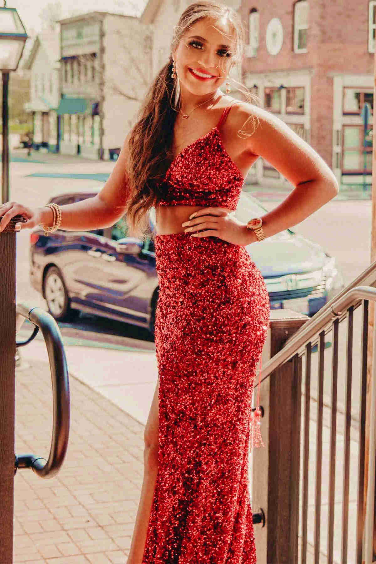 red mermaid prom dresses