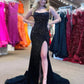 Royal Blue Beaded High Slit Mermaid Prom Dress VMP104