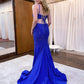 Royal Blue Beaded High Slit Mermaid Prom Dress VMP104