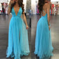 V Neck Sexy Backless Spaghetti Strap Prom Dresses VMP169