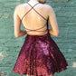 Sequins Ruffles Spaghetti Straps Mini Dresses VMH36