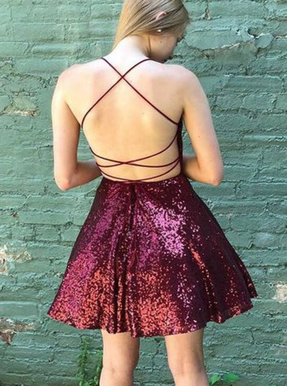 Sequins Ruffles Spaghetti Straps Mini Dresses VMH36