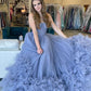 Blue Strapless Tulle Long Formal Dresses VMP168