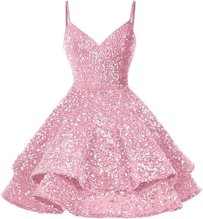 Pink Sequin Homecoming Dress Sparkly Short Prom Dresses VMH87