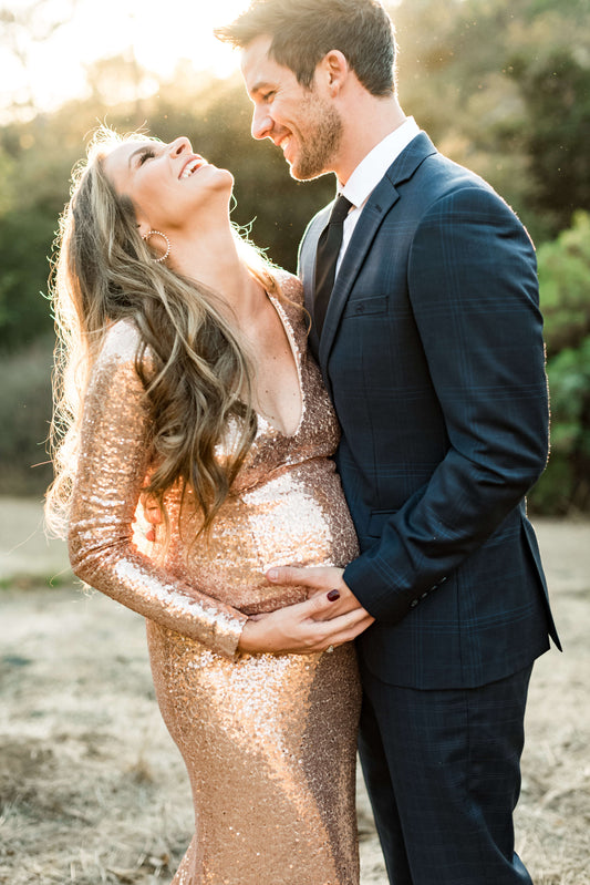 gold sequin maternity dress