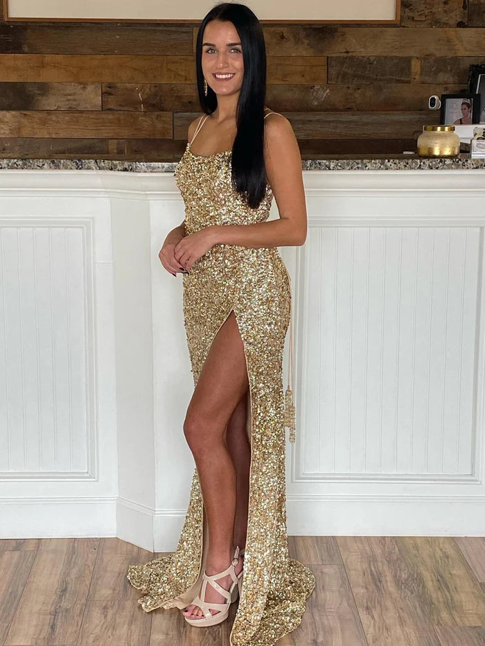 Scoop Neck gold party dress