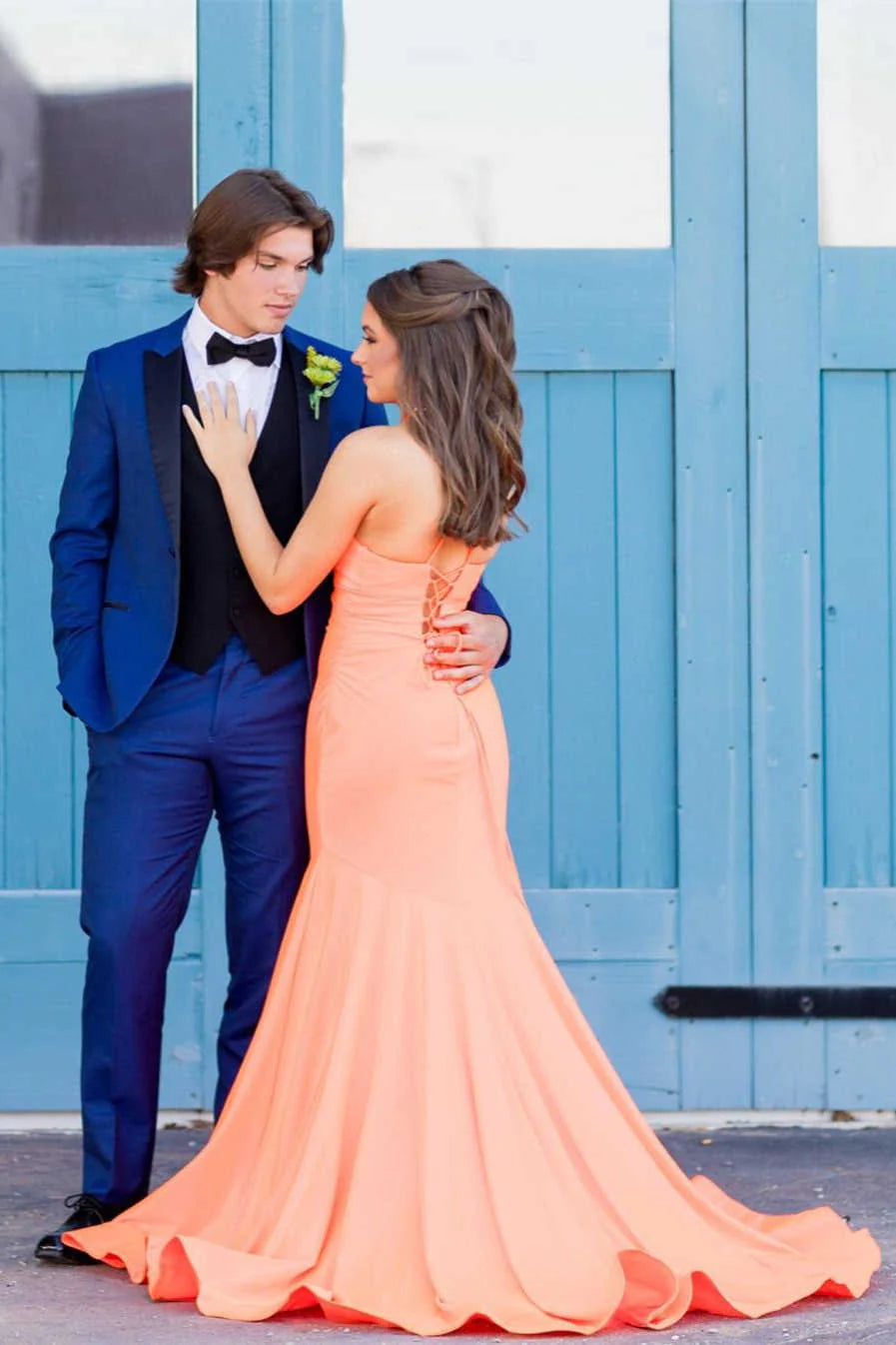 Mermaid Halter Orange Long Prom Dress VMP153