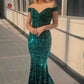 Mermaid Off-the-Shoulder Light Blue Sequins Prom Dress VMP150