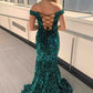 Mermaid Off-the-Shoulder Light Blue Sequins Prom Dress VMP150
