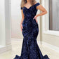 Mermaid Off-the-Shoulder Light Blue Sequins Prom Dress VMP150