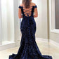 Mermaid Off-the-Shoulder Light Blue Sequins Prom Dress VMP150