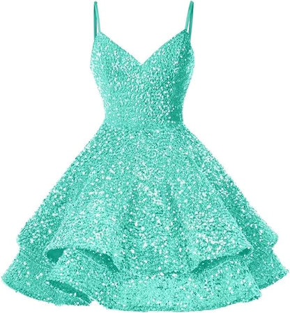 Pink Sequin Homecoming Dress Sparkly Short Prom Dresses VMH87