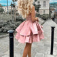 One Shoulder Homecoming Dress Satin Short Cocktail Dress VMH70