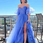 Lavender Puff Sleeves Pleated Prom Dress VMP152