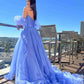 Lavender Puff Sleeves Pleated Prom Dress VMP152