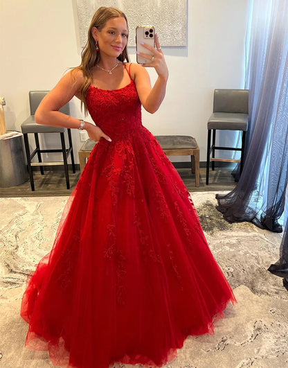 Spaghetti Straps Tulle Sweep Train Dresses VMP125