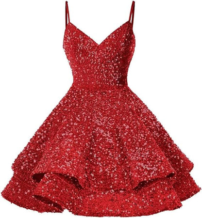 Pink Sequin Homecoming Dress Sparkly Short Prom Dresses VMH87