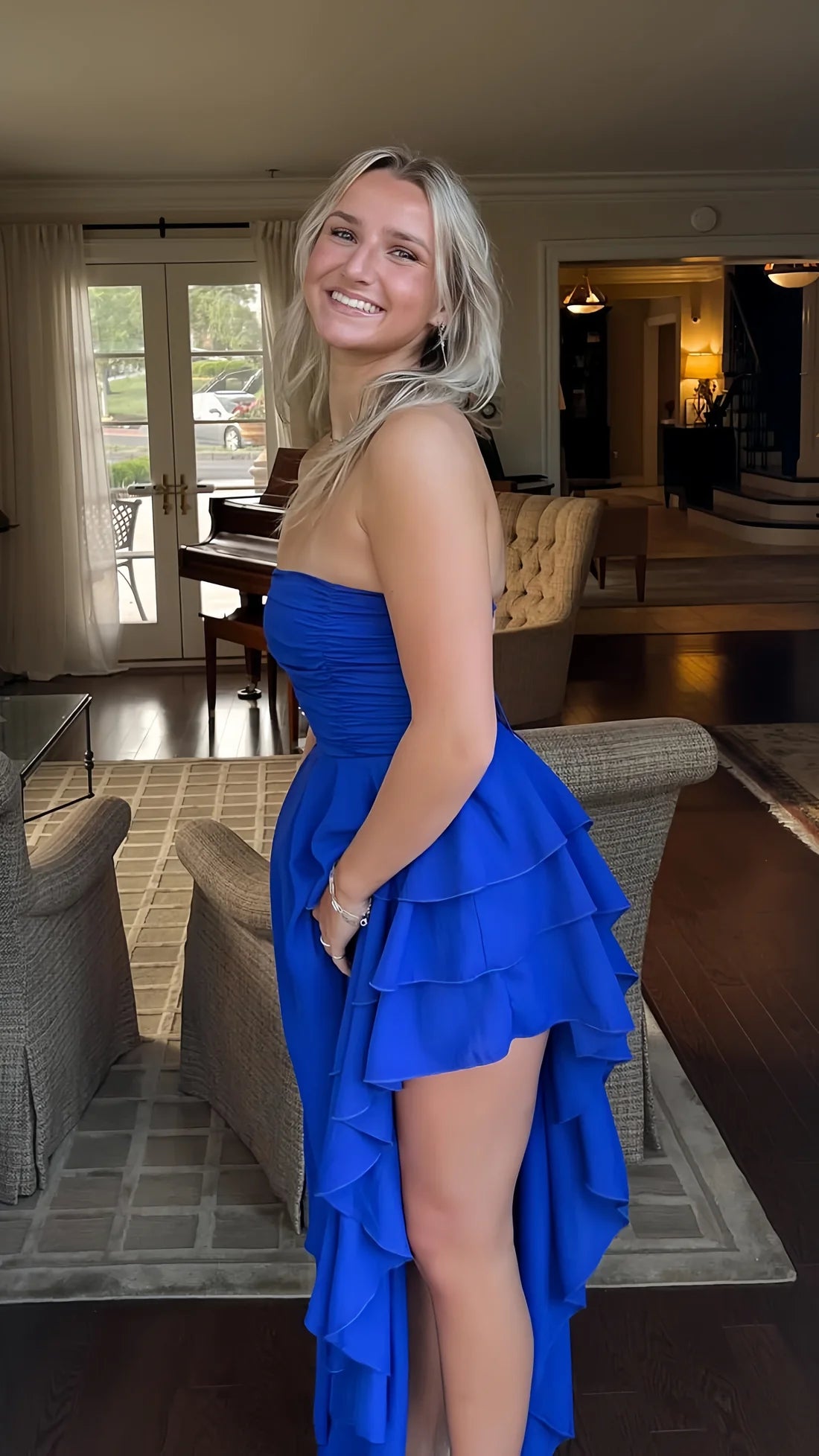  Strapless Ruffle Party Gown 