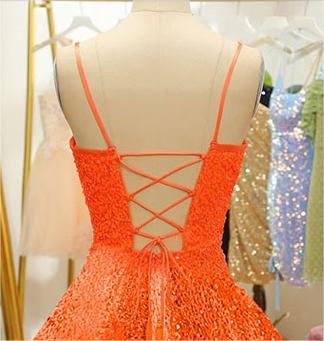 orange sequin prom dress