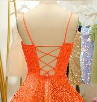 orange sequin prom dress