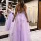 Tulle Spaghetti Strap Side Slit Lace Prom Dresses VMP158