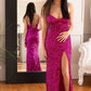 Mermaid Fuchsia Sequins Long Formal Dress with Slit