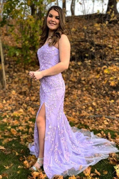 Mermaid Slit In Prom Dress With Appliques VMP157