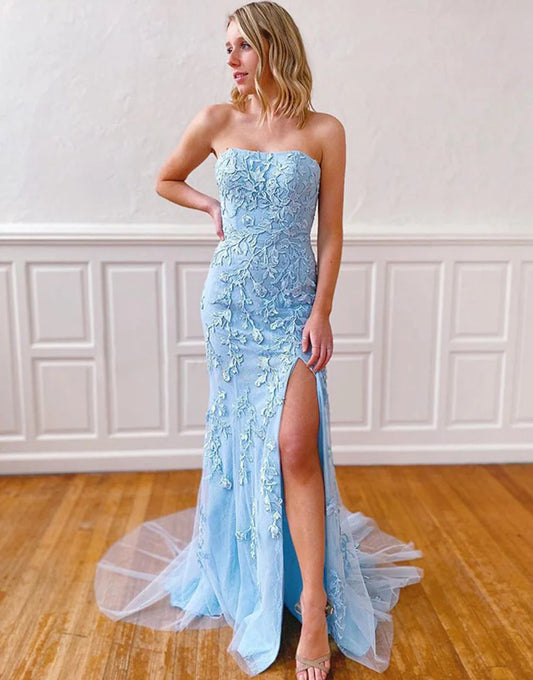 Mermaid Slit In Prom Dress With Appliques VMP157