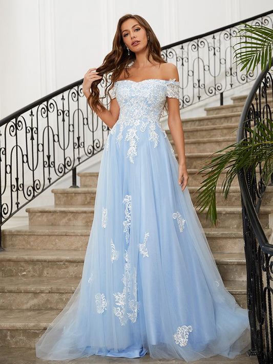 Tulle Applique Off-the-Shoulder Prom Dresses VMP165