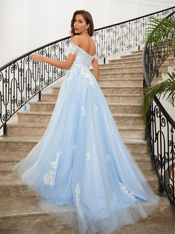 Tulle Applique Off-the-Shoulder Prom Dresses VMP165