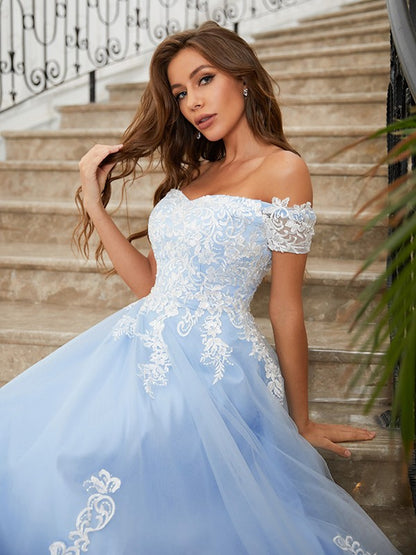 Tulle Applique Off-the-Shoulder Prom Dresses VMP165