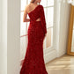 Velvet Sequins One-Shoulder Prom Dresses VMP162