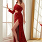 Velvet Sequins One-Shoulder Prom Dresses VMP162