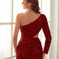 Velvet Sequins One-Shoulder Prom Dresses VMP162