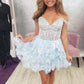 sequins tiered Blue short homecoming 