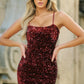Short sequin party dress with spaghetti straps