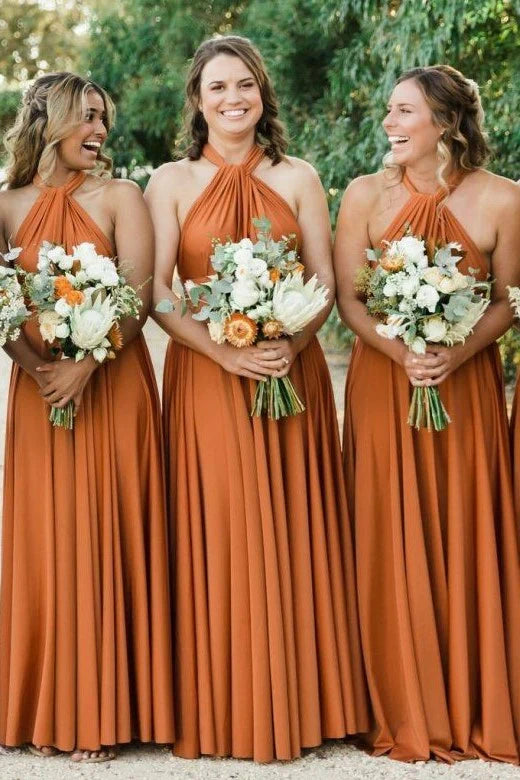 A line Halter Copper Bridesmaid Dress VMB44