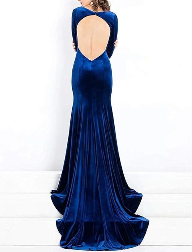 backless royal blue formal dresses long​