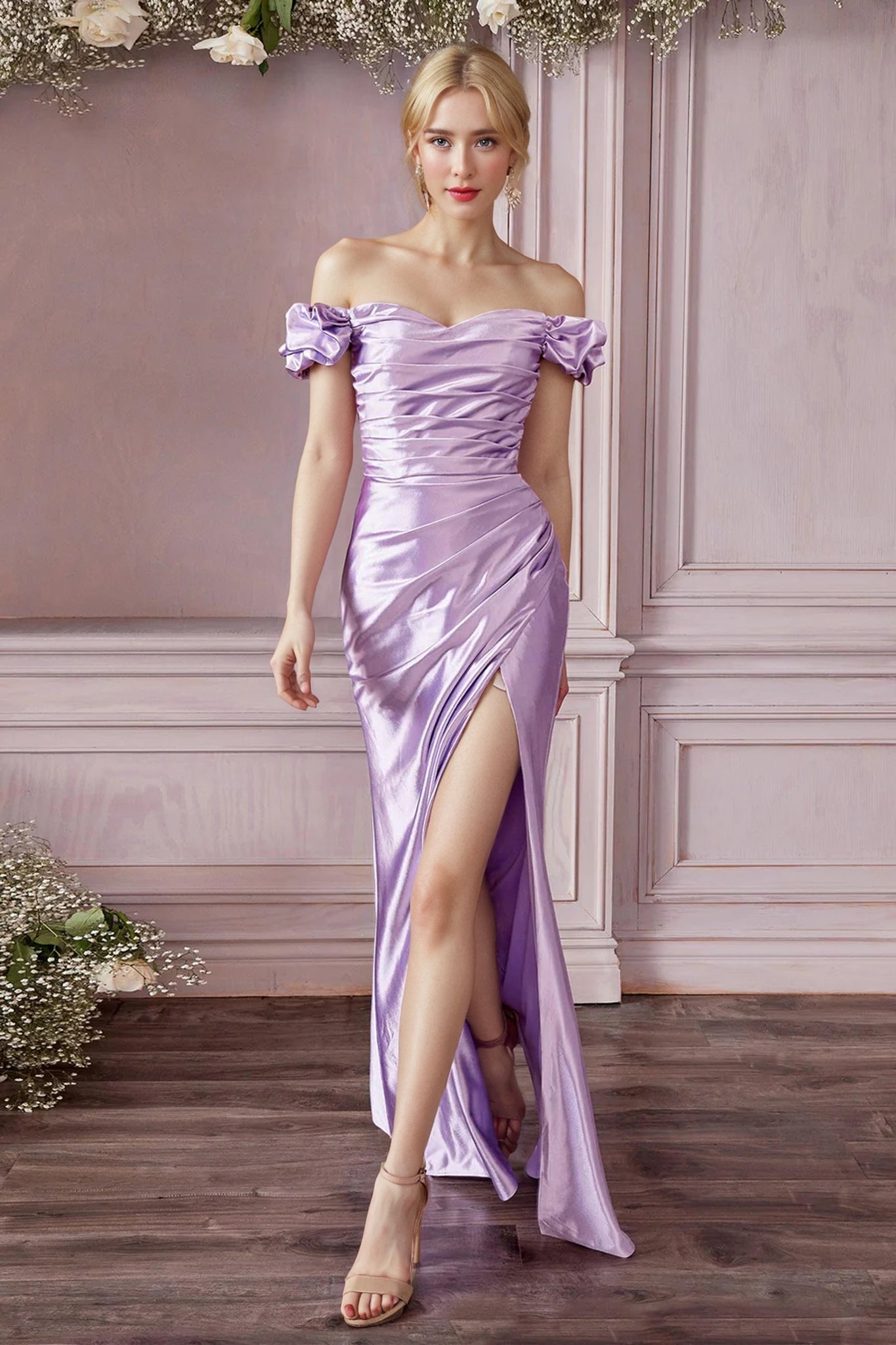 off the shoulder long formal dress