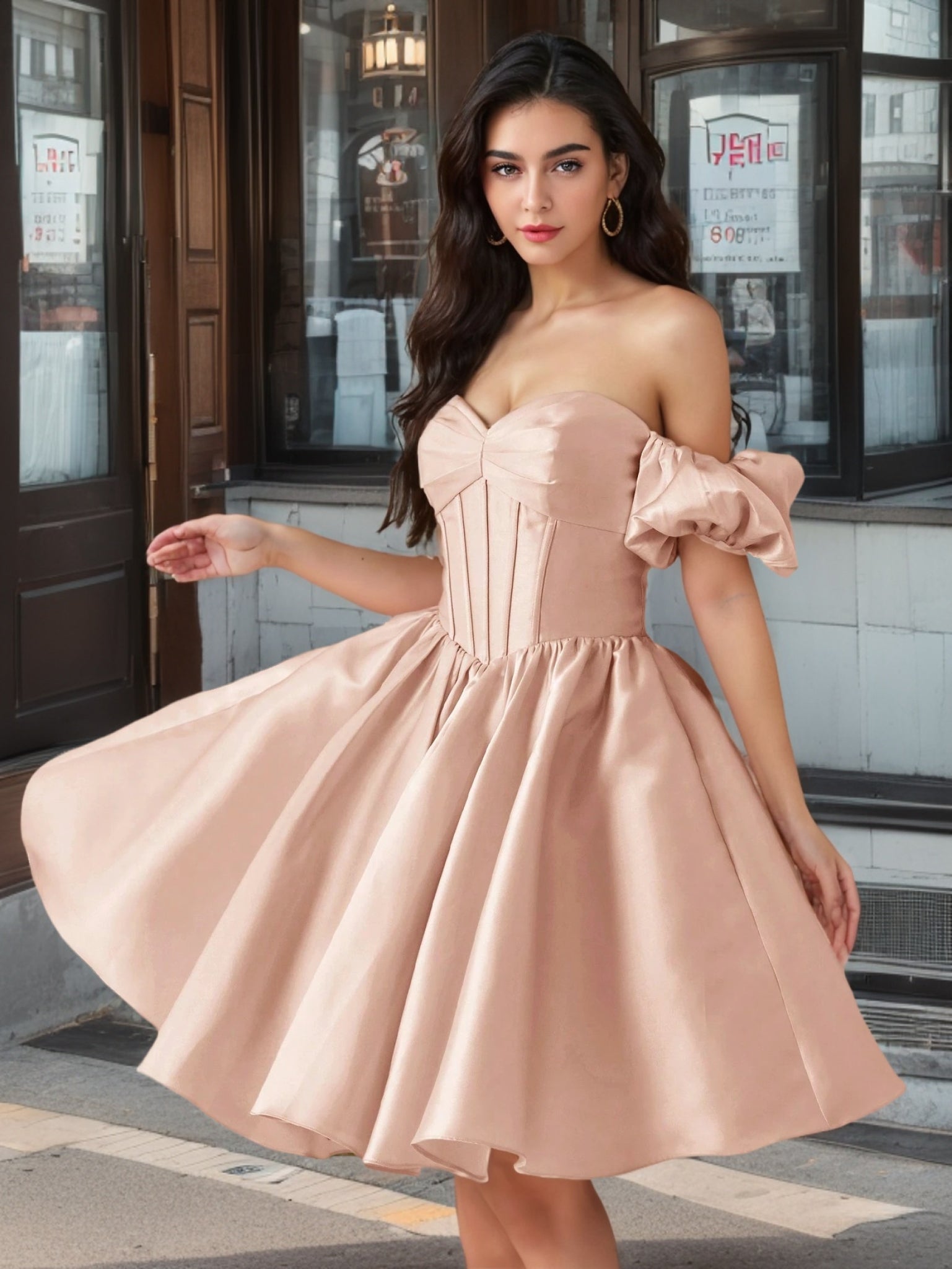 off the shoulder puff sleeve dress